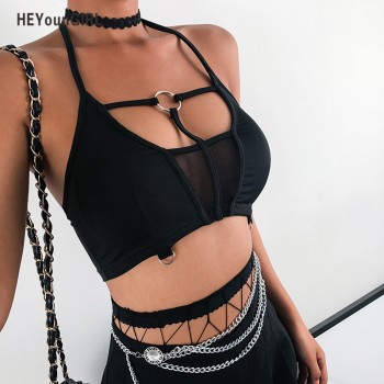 Black O ring Strappy Crop Top Backless